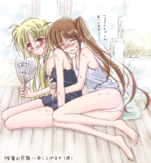 fate testarossa and takamachi nanoha (lyrical nanoha and 1 more) drawn by hachikei