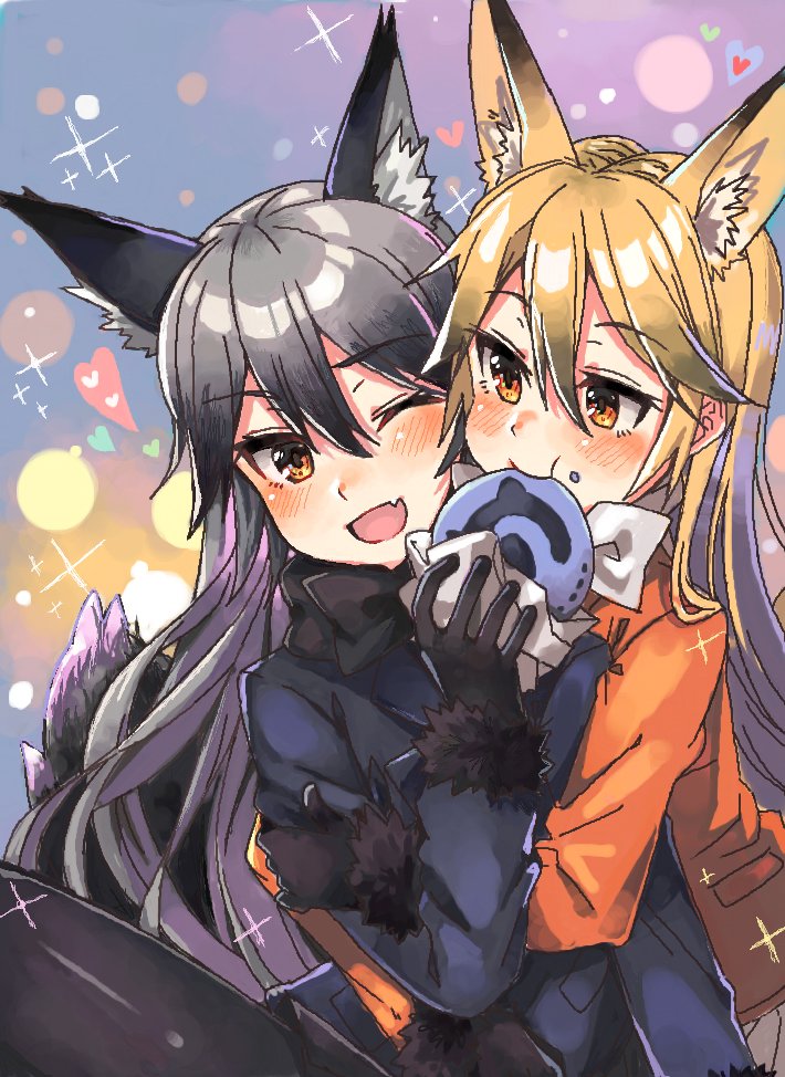 silver fox and ezo red fox (kemono friends) drawn by shiron_(moze)