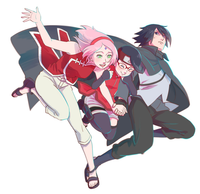 haruno sakura, uchiha sasuke, and uchiha sarada (naruto and 1 more) drawn by risuo