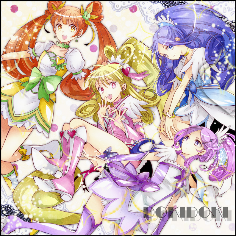 hishikawa rikka, aida mana, kenzaki makoto, yotsuba alice, cure heart, and 3 more (precure and 1 more) drawn by kanasuke