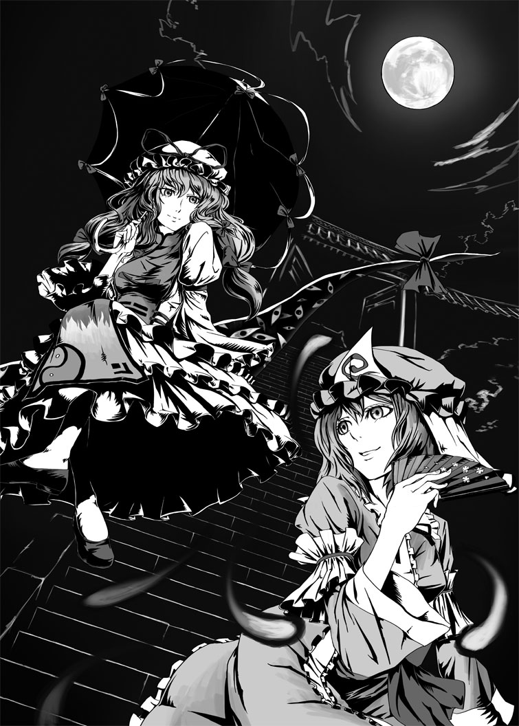 yakumo yukari and saigyouji yuyuko (touhou) drawn by akitu_kouta