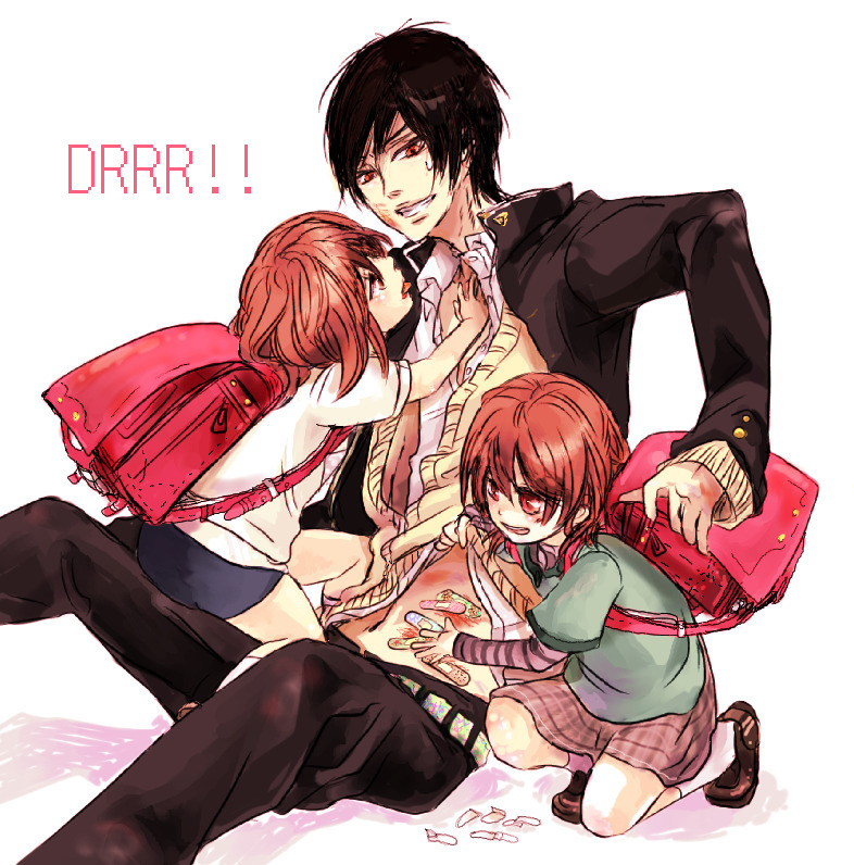 orihara izaya, orihara mairu, and orihara kururi (durarara!!) drawn by mori_muki
