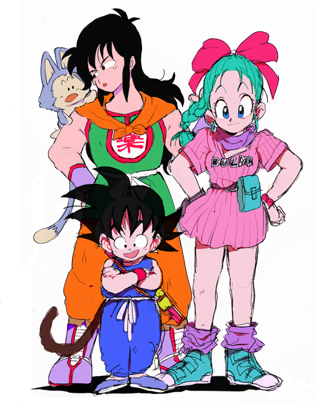 son goku, bulma, yamcha, and puar (dragon ball) drawn by wakame_(poly6)