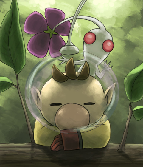 olimar and white pikmin (pikmin) drawn by naru_(wish_field)