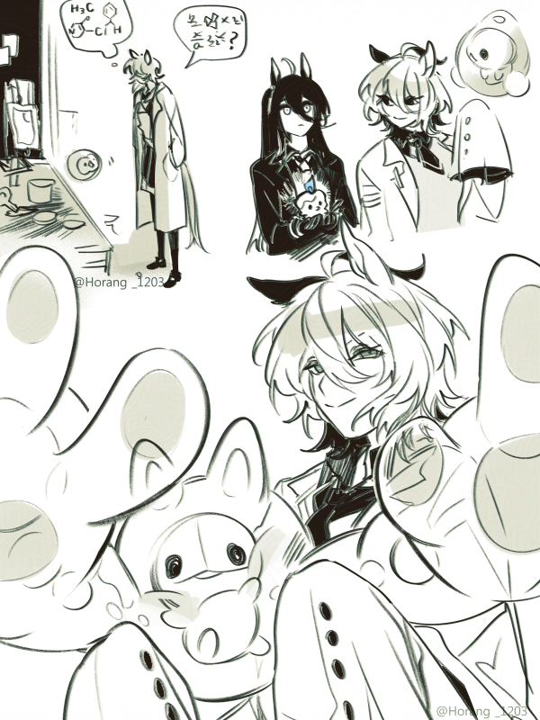 agnes tachyon, manhattan cafe, reuniclus, solosis, and duosion (pokemon and 1 more) drawn by horang_1203