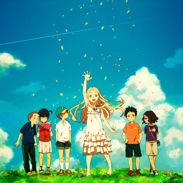 honma meiko, anjou naruko, tsurumi chiriko, yadomi jinta, matsuyuki atsumu, and 1 more (ano hi mita hana no namae wo bokutachi wa mada shiranai.) drawn by jijiin