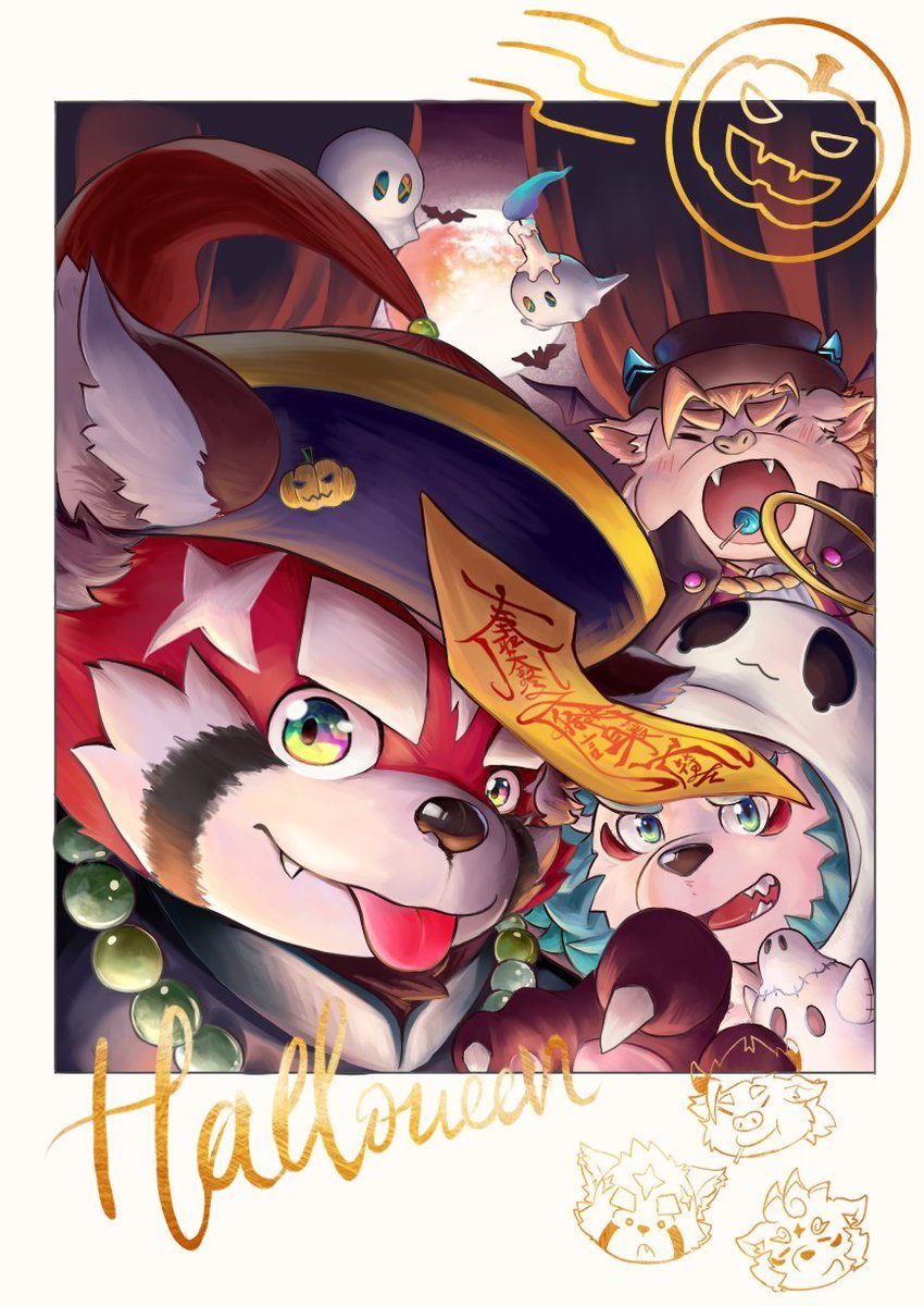 zhurong, agyo, and babe bunyan (tokyo afterschool summoners) drawn by hechaxianzhi