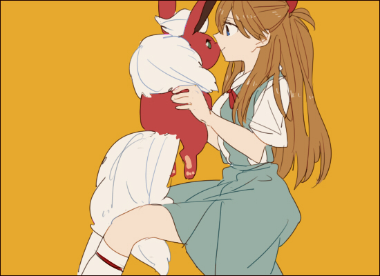 souryuu asuka langley and flareon (pokemon and 1 more) drawn by 0930erina