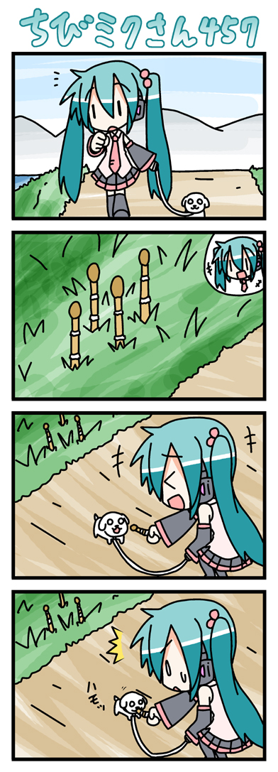 hatsune miku, chibi miku, hamo, and petite miku (vocaloid) drawn by minami_(colorful_palette)