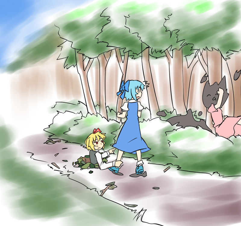 cirno, rumia, and inaba tewi (touhou) drawn by hihachi
