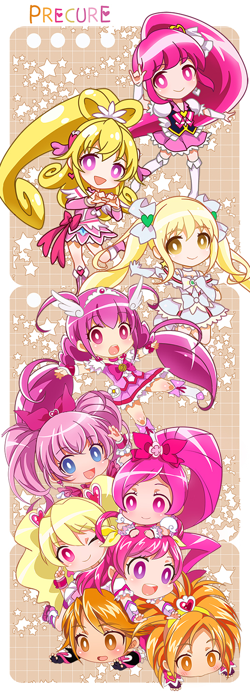 houjou hibiki, aida mana, hoshizora miyuki, misumi nagisa, hanasaki tsubomi, and 15 more (precure and 13 more) drawn by hoshi_(xingspresent)