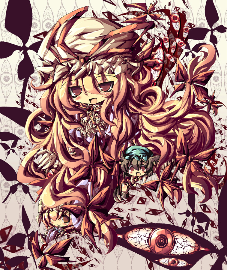 yakumo yukari, yakumo ran, and chen (touhou) drawn by dangomushi