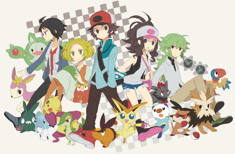 hilda, hilbert, n, oshawott, snivy, and 15 more (pokemon and 1 more) drawn by toco_(7037034)