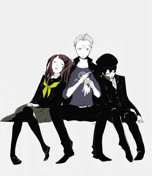 shirogane naoto, kujikawa rise, and tatsumi kanji (persona and 1 more) drawn by geshiidolly42