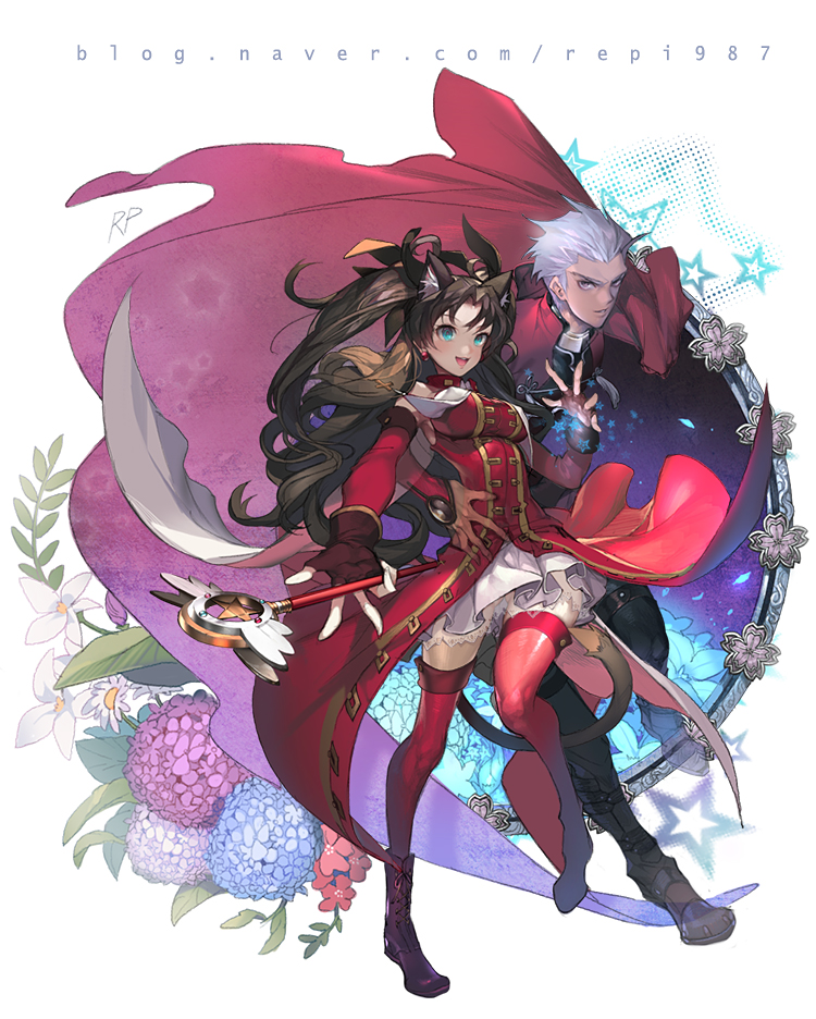 tohsaka rin, archer, and kaleido ruby (fate and 2 more) drawn by repi