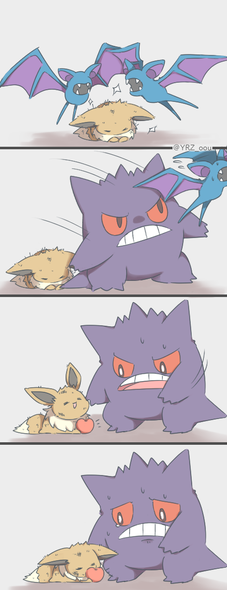 eevee, gengar, and zubat (pokemon) drawn by yrz_oou