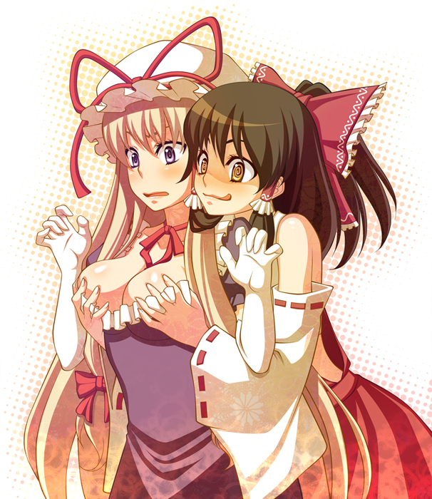 hakurei reimu and yakumo yukari (touhou) drawn by terumii