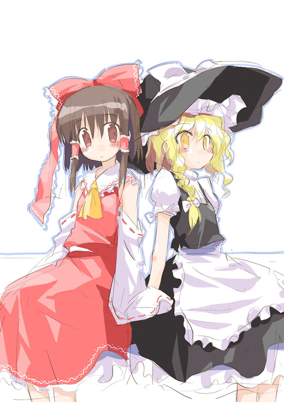 hakurei reimu and kirisame marisa (touhou) drawn by suka