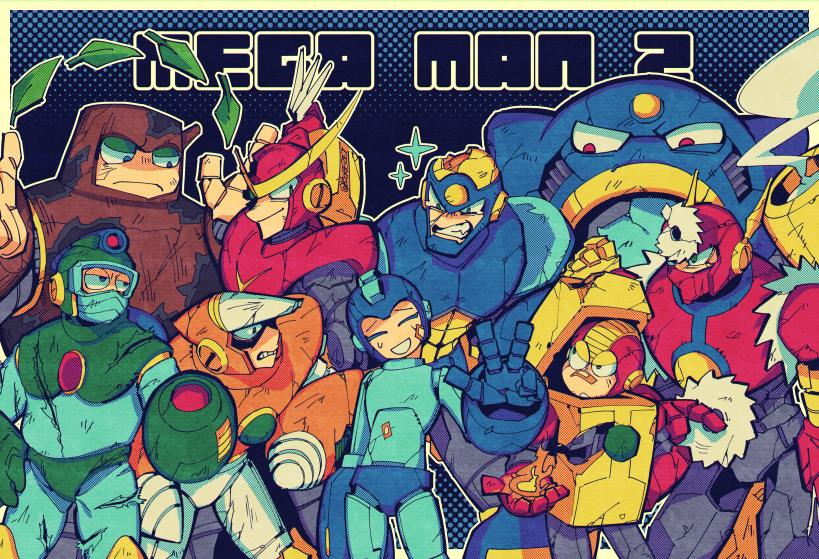 mega man, quick man, metal man, air man, flash man, and 4 more (mega man and 1 more) drawn by borezet