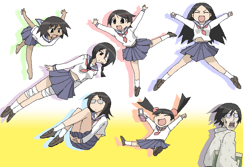 itoshiki nozomu, fuura kafuka, kitsu chiri, kobushi abiru, fujiyoshi harumi, and 2 more (sayonara zetsubou sensei and 1 more) drawn by oro_(zetsubou_girl)
