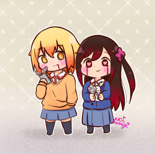 hitori bocchi and sunao nako (hitoribocchi no marumaru seikatsu and 1 more) drawn by yuri-usagi
