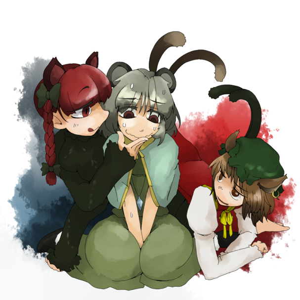kaenbyou rin, chen, and nazrin (touhou) drawn by toriga_naku
