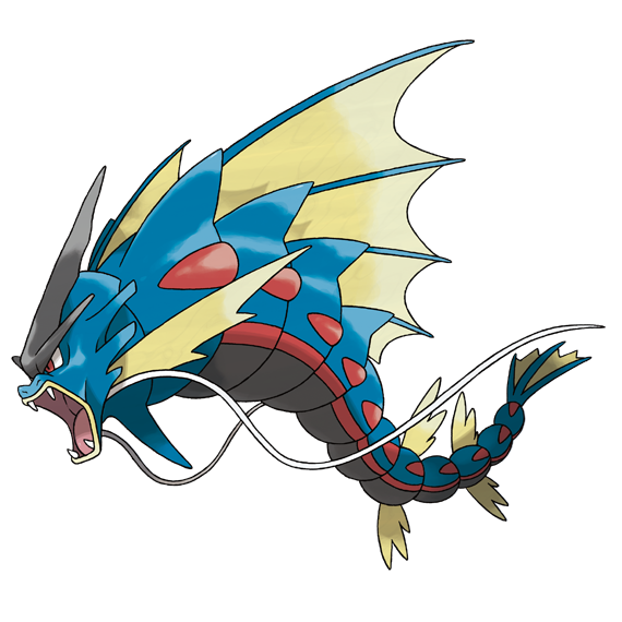 gyarados and mega gyarados (pokemon and 1 more) drawn by sugimori_ken