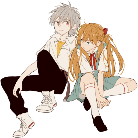 souryuu asuka langley and nagisa kaworu (neon genesis evangelion) drawn by 0930erina