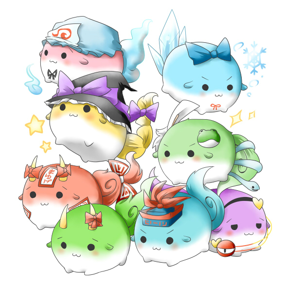 kirisame marisa, kochiya sanae, cirno, fujiwara no mokou, komeiji satori, and 3 more (touhou) drawn by rebecca_(keinelove)