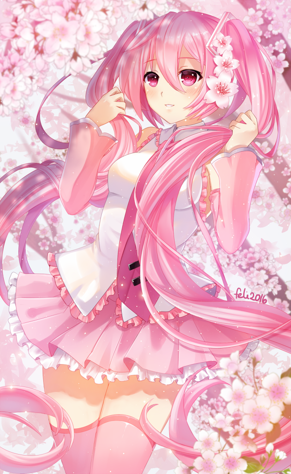 hatsune miku and sakura miku (vocaloid) drawn by felicia-val