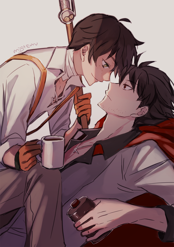 qrow branwen, professor ozpin, and oscar pine (rwby) drawn by ecru