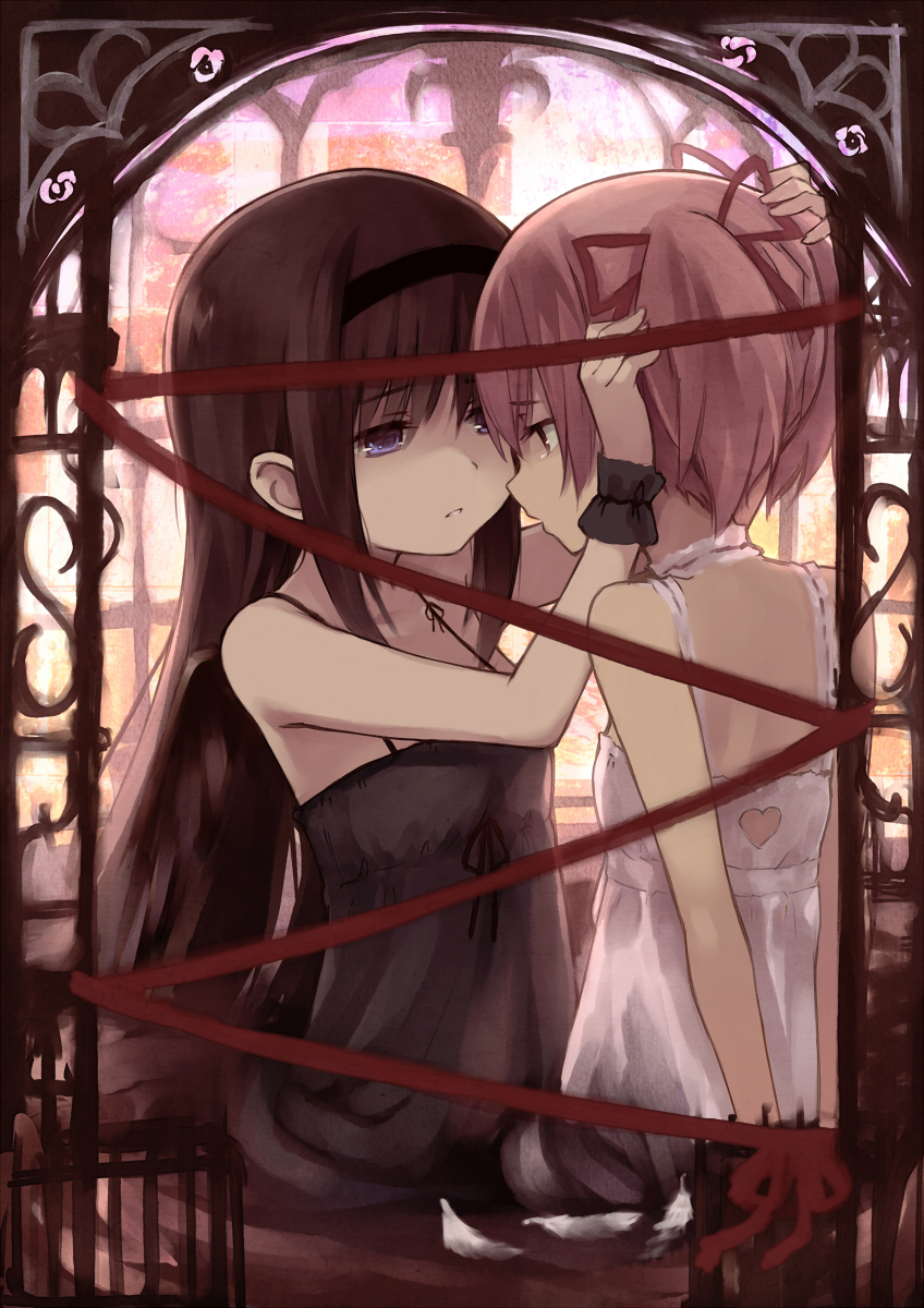 akemi homura and kaname madoka (mahou shoujo madoka magica) drawn by kyuri