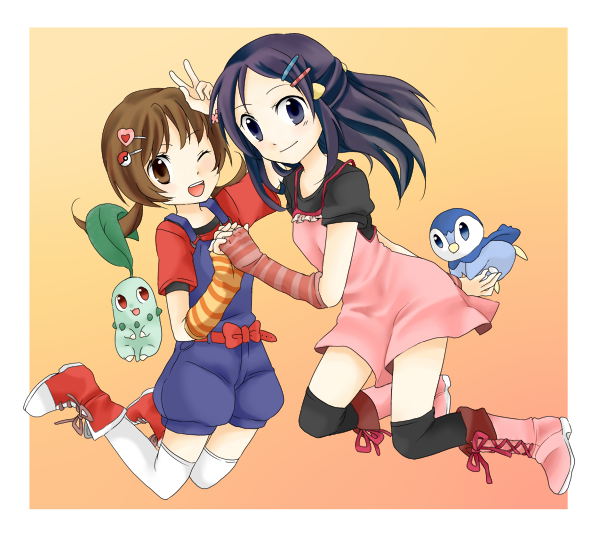 dawn, piplup, lyra, and chikorita (pokemon and 2 more)