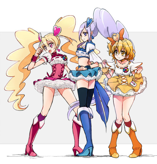 momozono love, cure peach, yamabuki inori, aono miki, cure pine, and 1 more (precure and 1 more) drawn by shijima_(agkm)