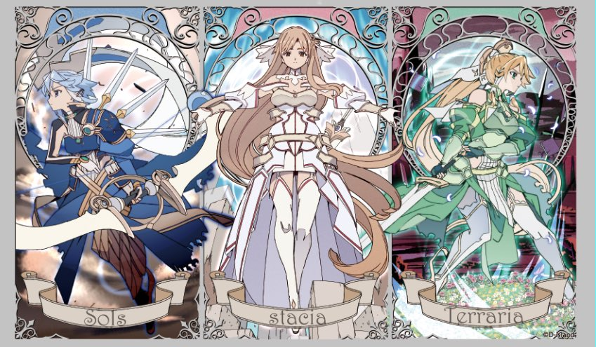 asuna, sinon, and leafa (sword art online and 2 more) drawn by edoya_inuhachi