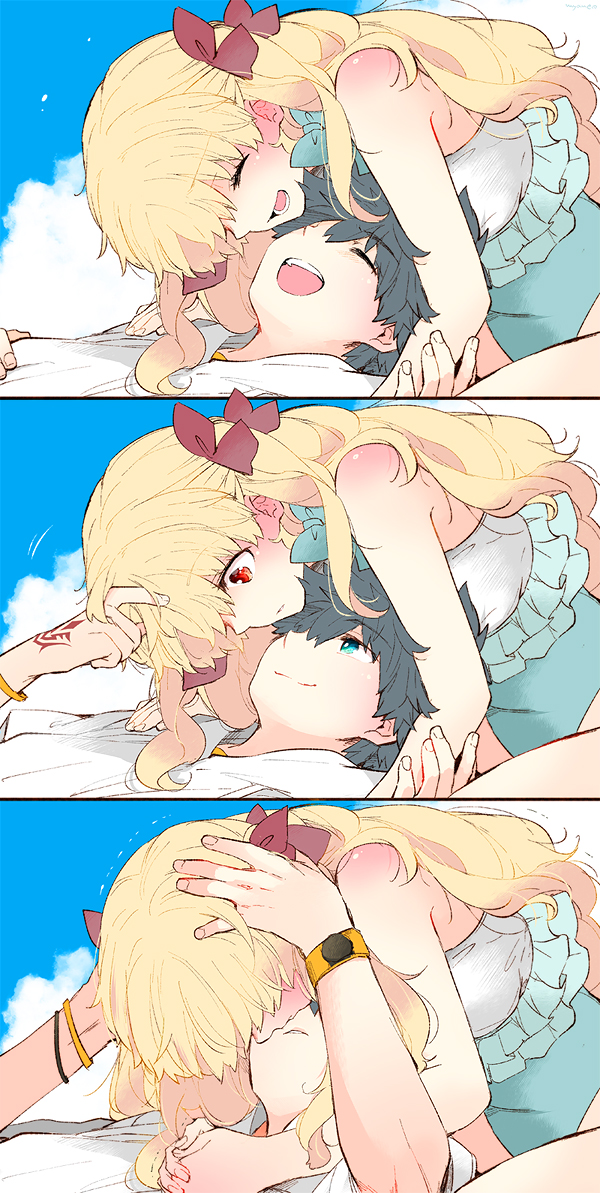 fujimaru ritsuka, ereshkigal, and space ereshkigal (fate and 1 more) drawn by azumi_(myameco)