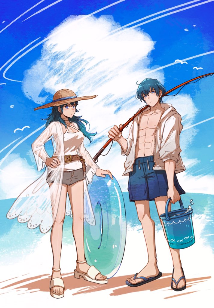female byleth and male byleth (fire emblem and 1 more) drawn by potori3939