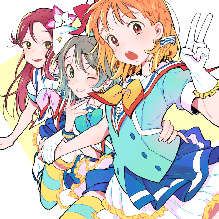watanabe you, sakurauchi riko, and takami chika (love live! and 1 more) drawn by yuzuhara_moke