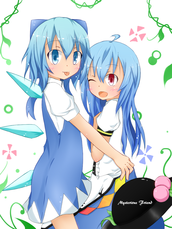 cirno and hinanawi tenshi (touhou) drawn by mizune_(winter)