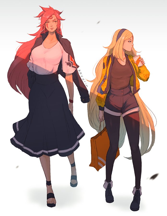 baiken and millia rage (guilty gear and 1 more) drawn by koyorin