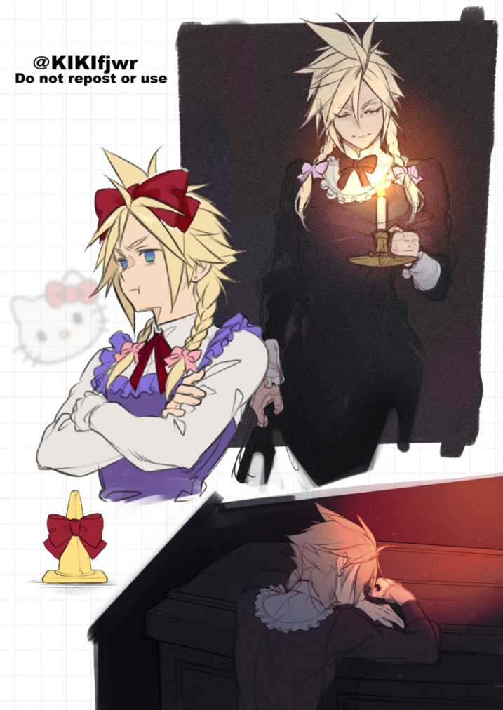 cloud strife and hello kitty (final fantasy and 3 more) drawn by kiki_lala
