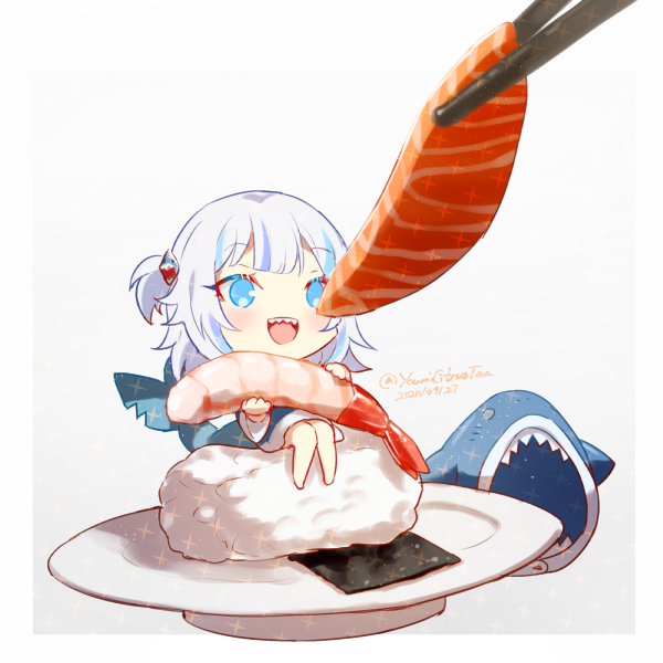 gawr gura (hololive and 1 more) drawn by youmicitrustea