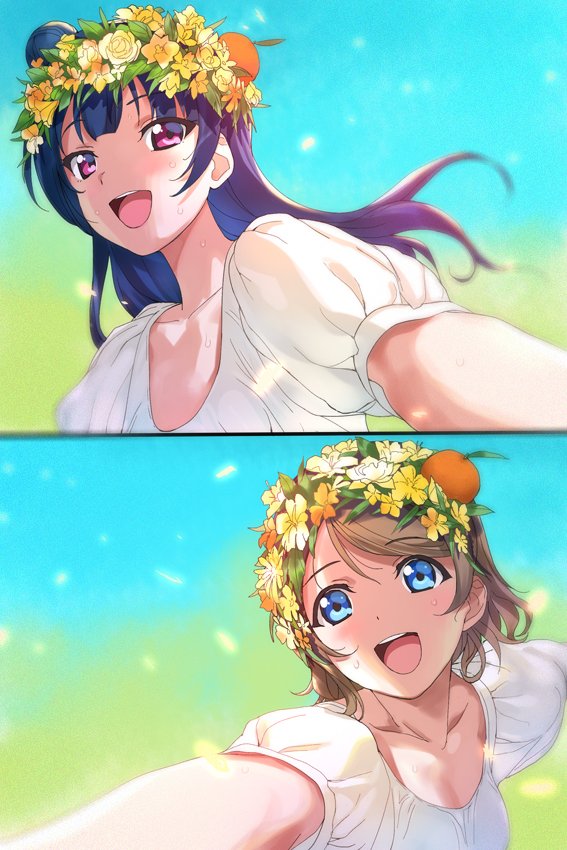 watanabe you and tsushima yoshiko (love live! and 1 more) drawn by a1_(initial-g)