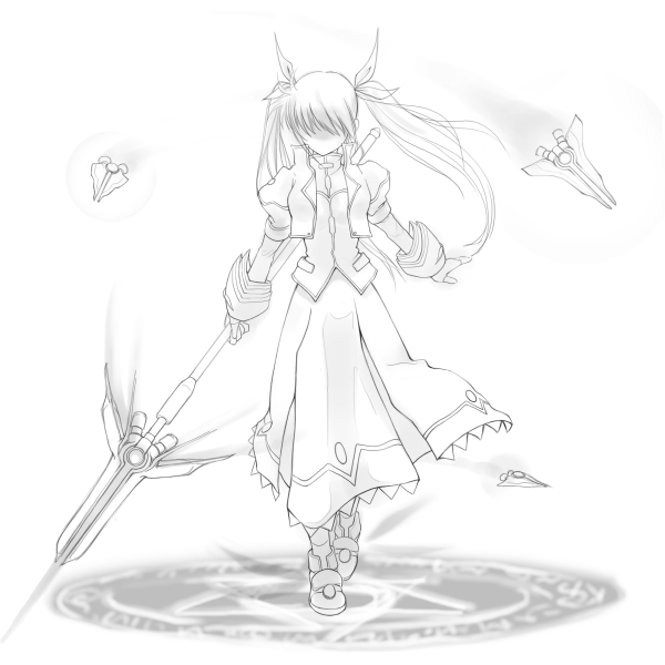 takamachi nanoha and raising heart (lyrical nanoha and 1 more) drawn by buchi_(uma012017)