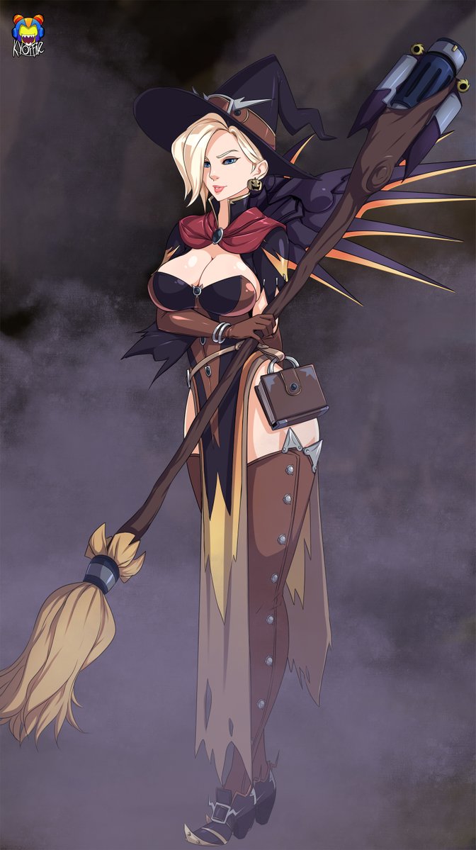 mercy and witch mercy (overwatch and 1 more) drawn by kyoffie