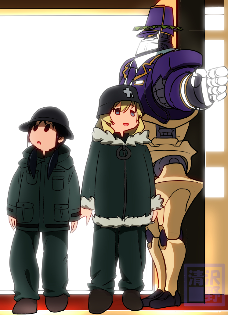 chito, yuuri, and doorman robot (shoujo shuumatsu ryokou and 1 more) drawn by sawano_kiyoshi