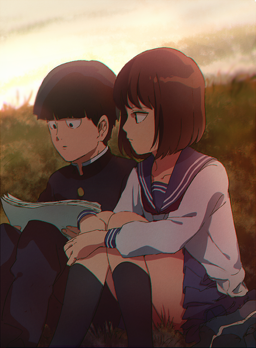 kageyama shigeo and fukami emi (mob psycho 100) drawn by aoki_(fumomo)