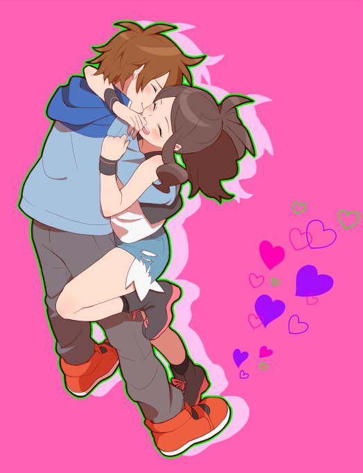 hilda and hilbert (pokemon and 1 more) drawn by zomoko