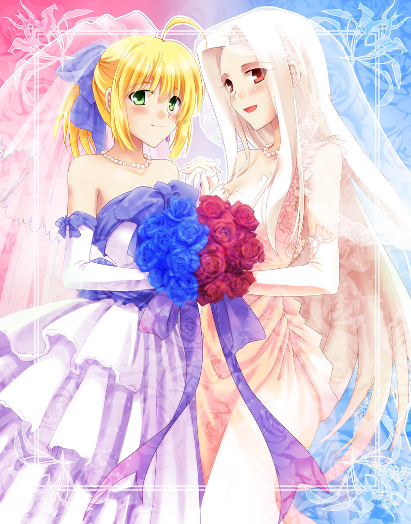artoria pendragon, saber, and irisviel von einzbern (fate and 1 more) drawn by miyako910724