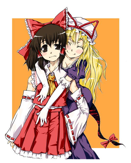 hakurei reimu and yakumo yukari (touhou) drawn by gengorou